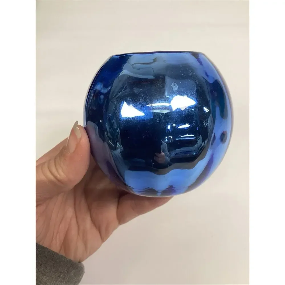 Metallic Cobalt Blue Candle Holder - 3”H